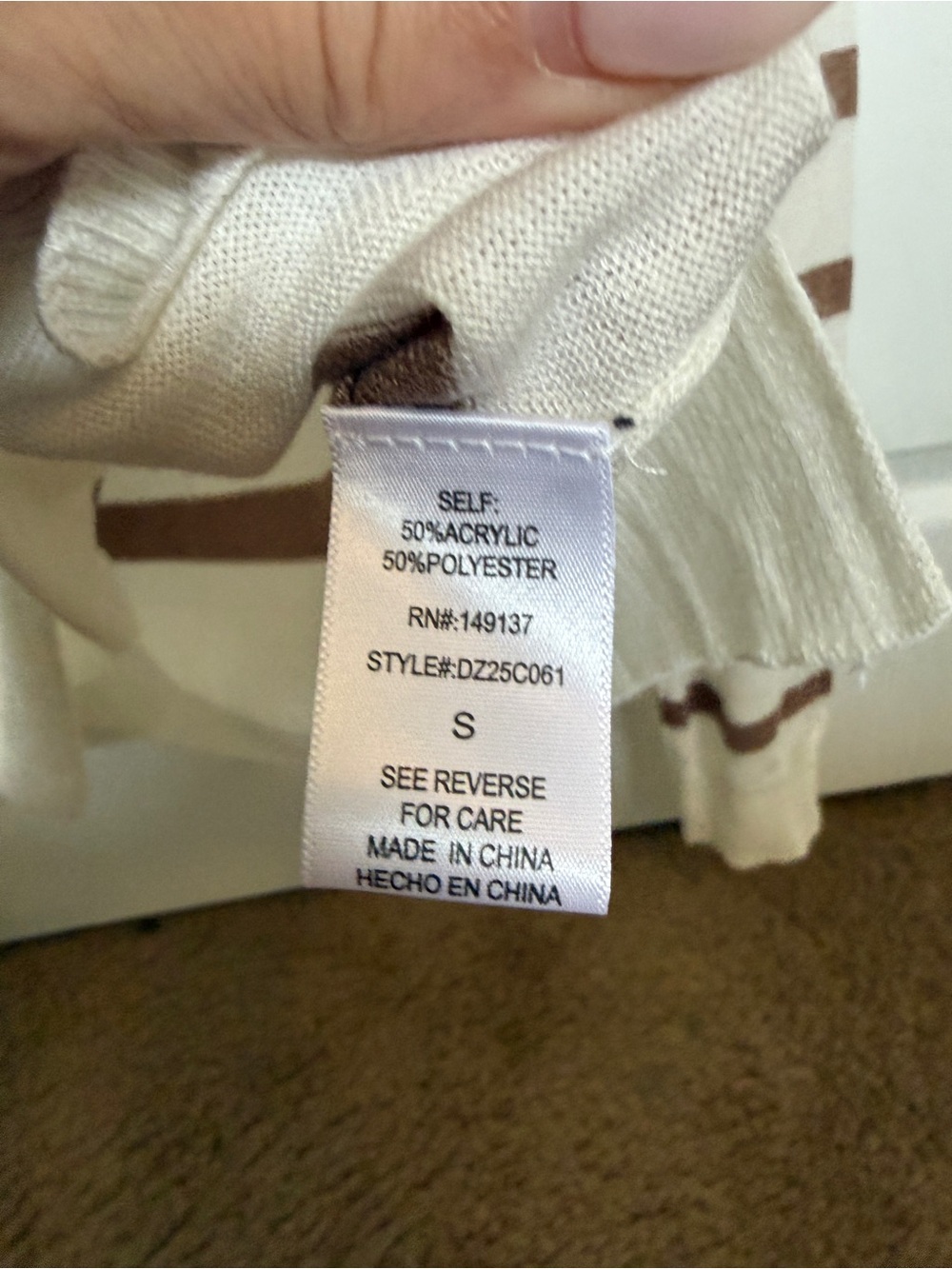 Cream and Brown Striped Lightweight Sweater - Picture 3 of 3